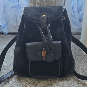 Gucci Black Suede Backpack with Leather Trim